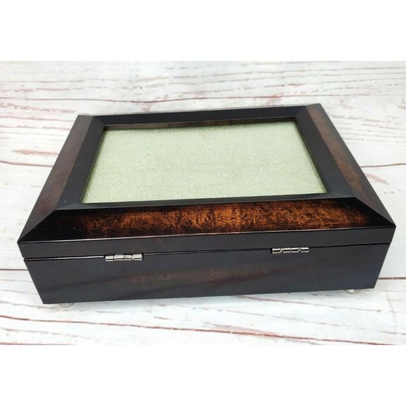 Elegant Expresso Brown Velvet Interior Picture Frame Sectional Jewelry Box - Picture 10 of 12